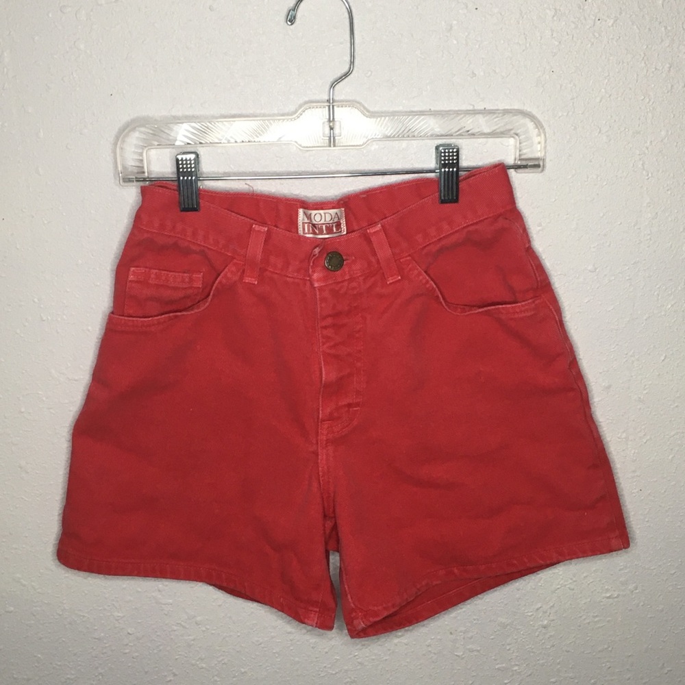 🍎VTG Moda Itn. hi rise red mom jean shorts - Picture 2 of 8